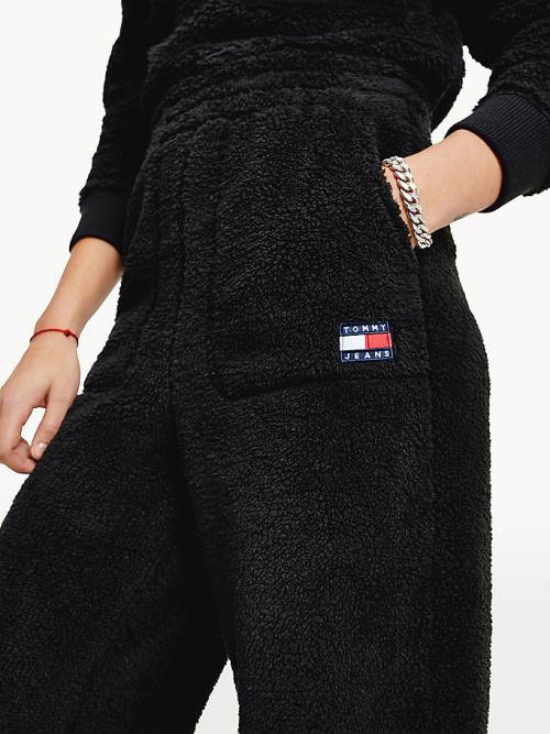 Black Tommy Hilfiger Tommy Badge Relaxed Fit Fleece Joggers Women's Pants | TH923KQL