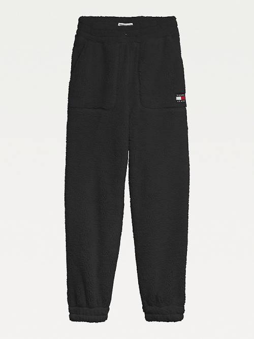 Black Tommy Hilfiger Tommy Badge Relaxed Fit Fleece Joggers Women's Pants | TH923KQL