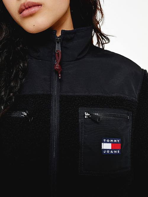 Black Tommy Hilfiger Tommy Badge Sherpa Pocket Women's Jackets | TH831WDF