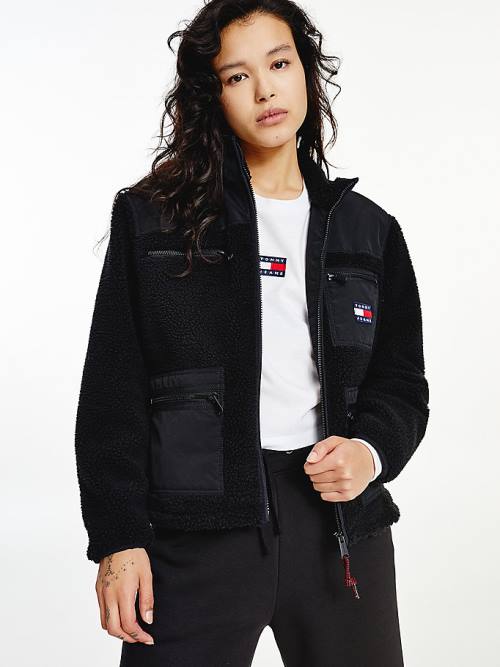 Black Tommy Hilfiger Tommy Badge Sherpa Pocket Women\'s Jackets | TH831WDF