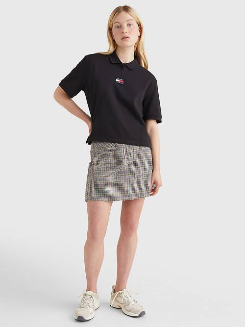 Black Tommy Hilfiger Tommy Badge Women's Polo Shirts | TH632MKP