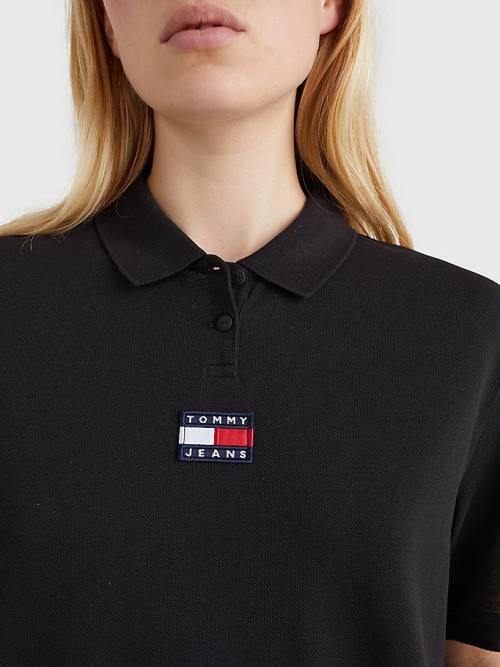 Black Tommy Hilfiger Tommy Badge Women's Polo Shirts | TH632MKP