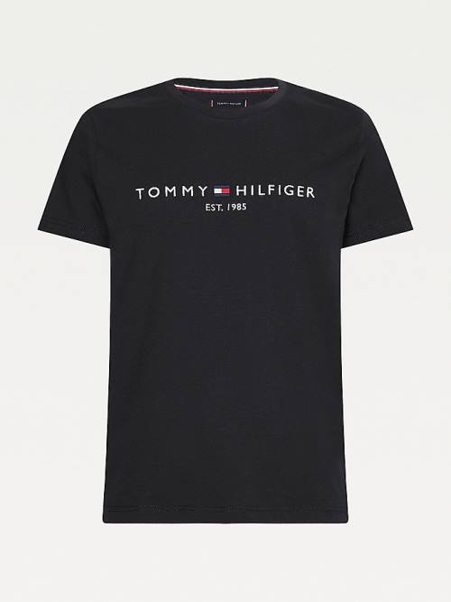 Black Tommy Hilfiger Tommy Hilfiger Logo Men's T Shirts | TH795YCP