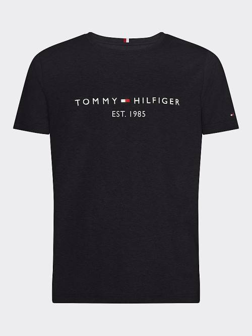 Black Tommy Hilfiger Tommy Hilfiger Logo Men's T Shirts | TH795YCP