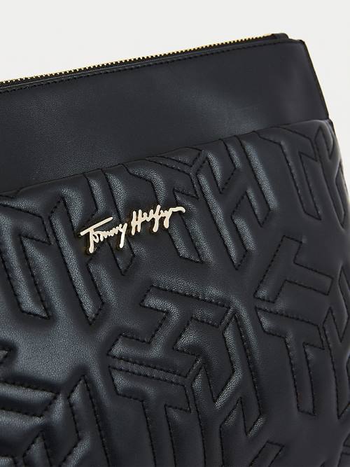 Black Tommy Hilfiger Tommy Icons Monogram Leather Clutch Women's Bags | TH750QUV