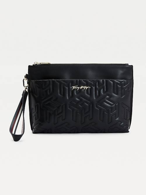 Black Tommy Hilfiger Tommy Icons Monogram Leather Clutch Women\'s Bags | TH750QUV