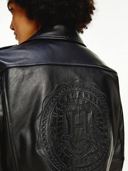 Black Tommy Hilfiger Tommy Icons Oversized Leather Biker Women's Jackets | TH108BWA