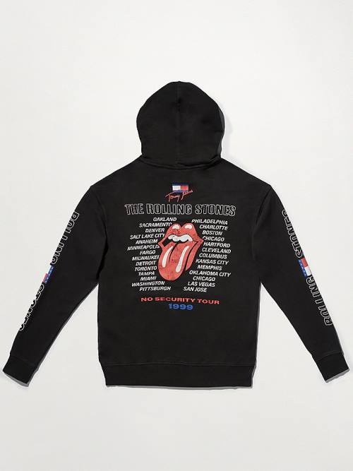 Black Tommy Hilfiger Tommy Revisited Rolling Stones Men's Hoodie | TH274WCR