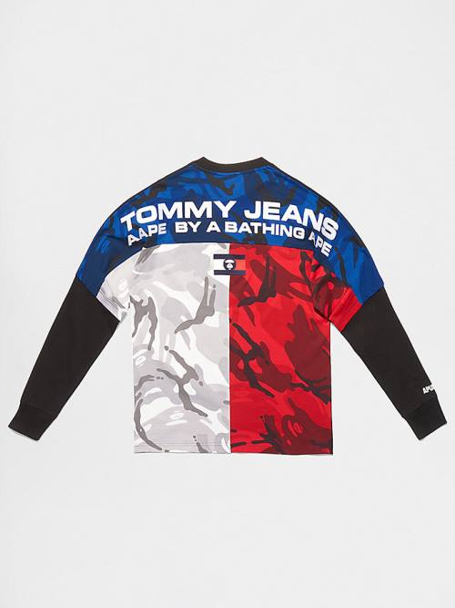 Black Tommy Hilfiger Tommy X AAPE Long Sleeve Men's T Shirts | TH714NAP