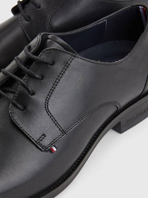 Black Tommy Hilfiger Tonal Flag Leather Derby Men's Formal Shoes | TH948YPM