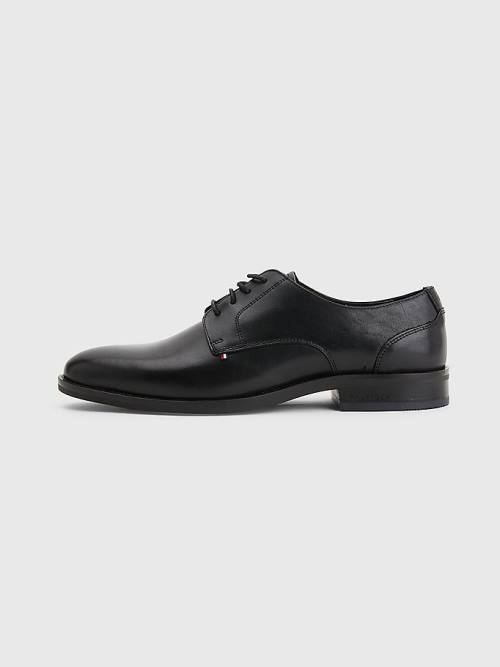 Black Tommy Hilfiger Tonal Flag Leather Derby Men's Formal Shoes | TH948YPM