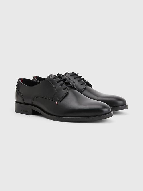 Black Tommy Hilfiger Tonal Flag Leather Derby Men\'s Formal Shoes | TH948YPM