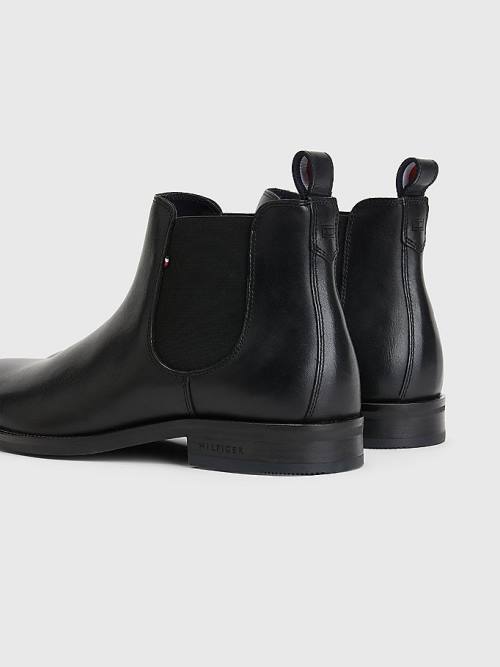 Black Tommy Hilfiger Tonal Logo Leather Chelsea Men's Boots | TH395NIF