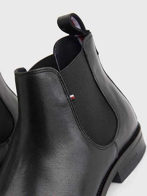 Black Tommy Hilfiger Tonal Logo Leather Chelsea Men's Boots | TH395NIF