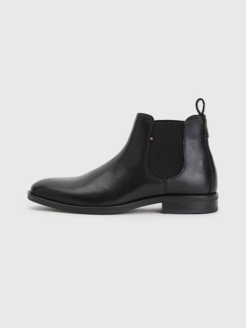 Black Tommy Hilfiger Tonal Logo Leather Chelsea Men's Boots | TH395NIF