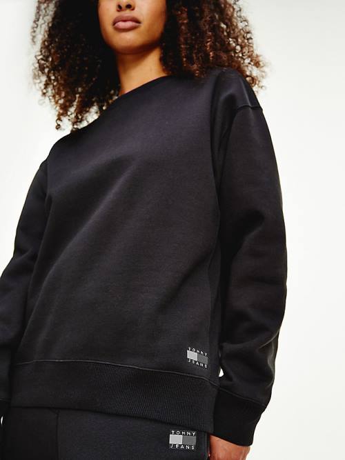 Black Tommy Hilfiger Tonal Tommy Badge Women's Sweatshirts | TH586MRJ