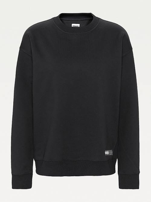 Black Tommy Hilfiger Tonal Tommy Badge Women's Sweatshirts | TH586MRJ