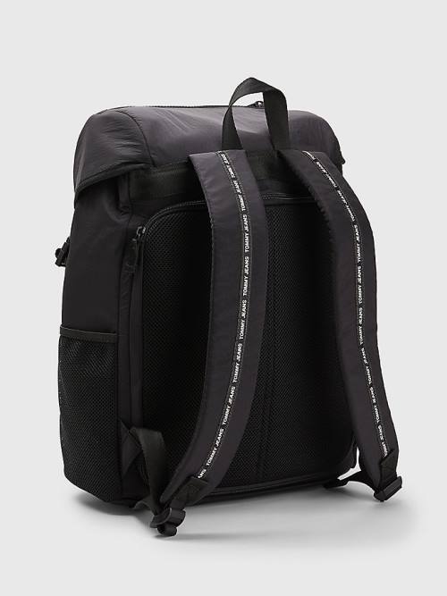 Black Tommy Hilfiger Travel Flap Backpack Men's Bags | TH197GHO