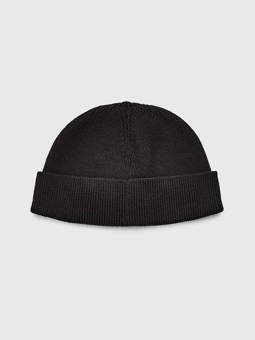 Black Tommy Hilfiger Travel Short Cotton Beanie Men's Hats | TH537VDX