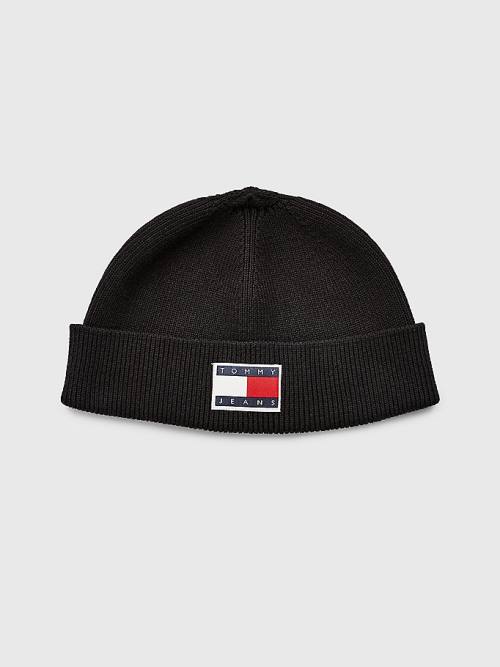 Black Tommy Hilfiger Travel Short Cotton Beanie Men\'s Hats | TH537VDX