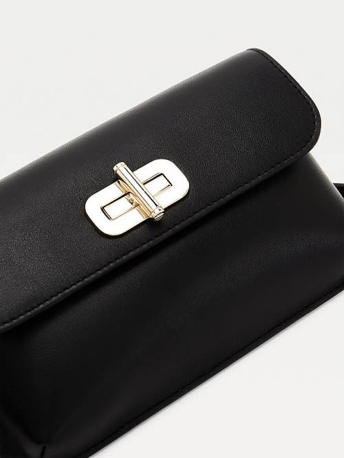 Black Tommy Hilfiger Turn Lock Leather Phone Women's Bags | TH874NUV