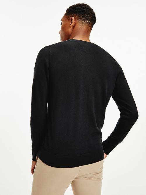 Black Tommy Hilfiger V-Neck Cotton Blend Sweatshirt Men's Sweaters | TH629NWI