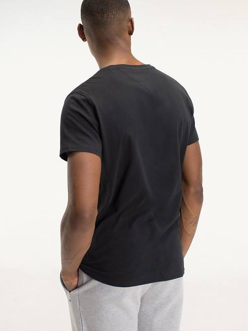 Black Tommy Hilfiger V-Neck Men's T Shirts | TH089OAU