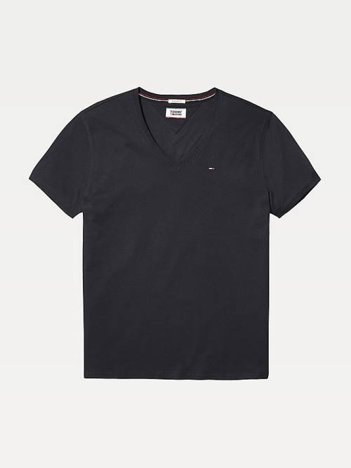 Black Tommy Hilfiger V-Neck Men's T Shirts | TH089OAU