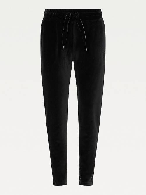 Black Tommy Hilfiger Velvet Straight Leg Women's Pants | TH543PLU