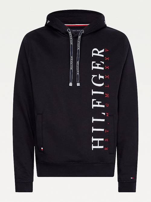 Black Tommy Hilfiger Vertical Logo Flex Fleece Men's Hoodie | TH982PCS