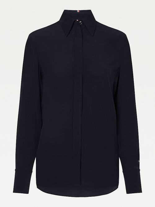 Black Tommy Hilfiger Viscose Crepe Regular Fit Women's Blouse | TH501WOK