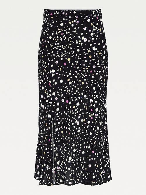 Black Tommy Hilfiger Viscose Floral Midi Women's Skirts | TH713YBX