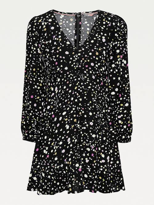 Black Tommy Hilfiger Viscose Floral Print Mini Women's Dress | TH206DGV