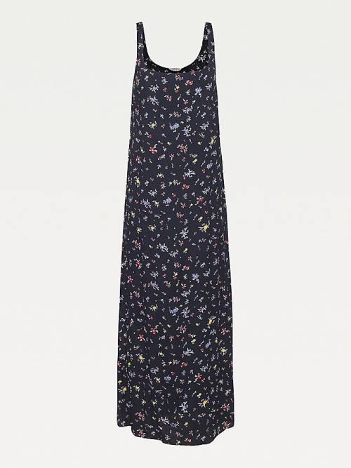 Black Tommy Hilfiger Viscose Floral Print Slip Women's Dress | TH407MVA