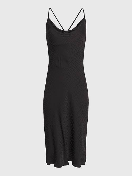 Black Tommy Hilfiger Viscose Reptile Print Crossover Slip Women's Dress | TH502OZE