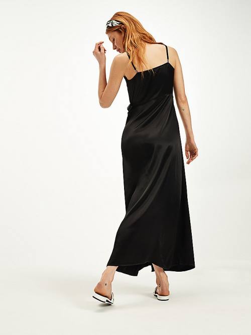 Black Tommy Hilfiger Viscose Satin Wrap Women's Dress | TH671YER