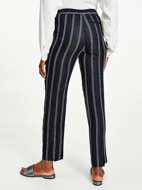 Black Tommy Hilfiger Viscose Stripe Tapered Women's Pants | TH857EKO