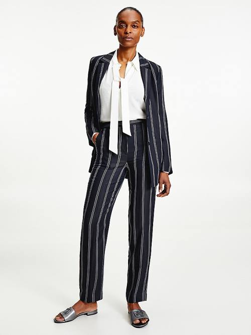 Black Tommy Hilfiger Viscose Stripe Tapered Women\'s Pants | TH857EKO