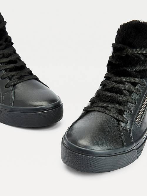 Black Tommy Hilfiger Warm Lined High-Top Vulcanised Women's Sneakers | TH524EPK