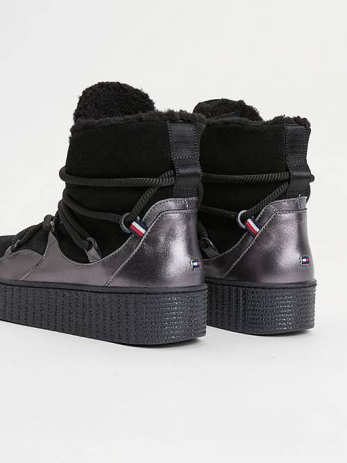 Black Tommy Hilfiger Warm Lined Lace-Up Snow Women's Boots | TH201HER