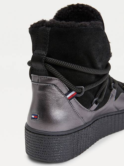 Black Tommy Hilfiger Warm Lined Lace-Up Snow Women's Boots | TH201HER