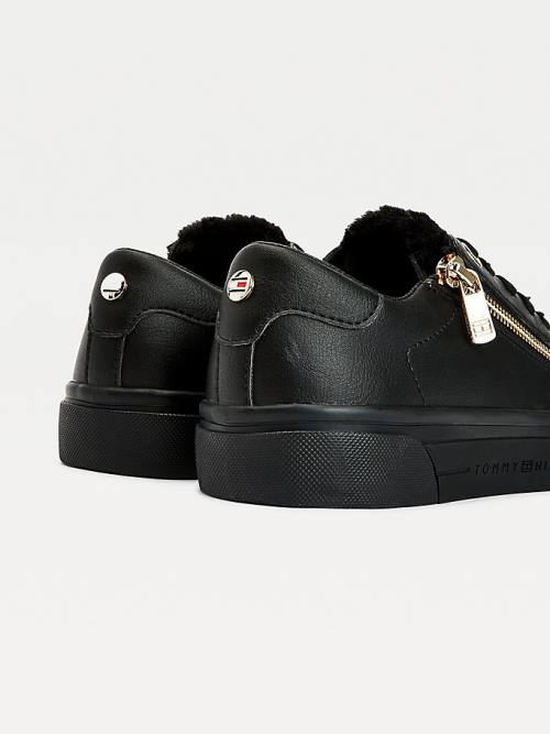 Black Tommy Hilfiger Warm Lined Low-Top Vulcanised Women's Sneakers | TH029CUN