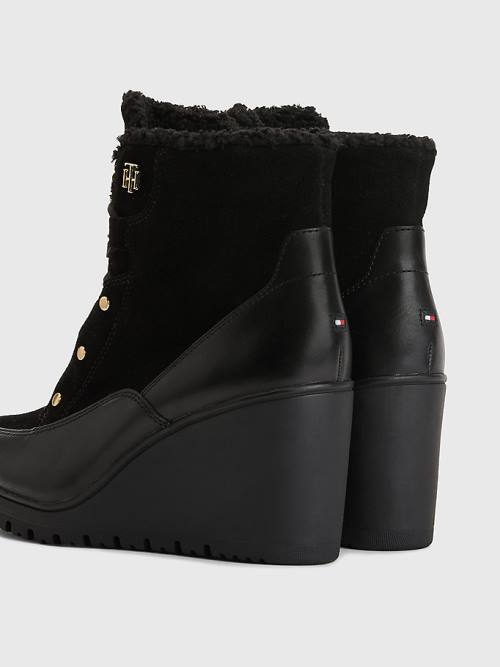 Black Tommy Hilfiger Warm Lined Wedge Ankle Women's Boots | TH871CSM