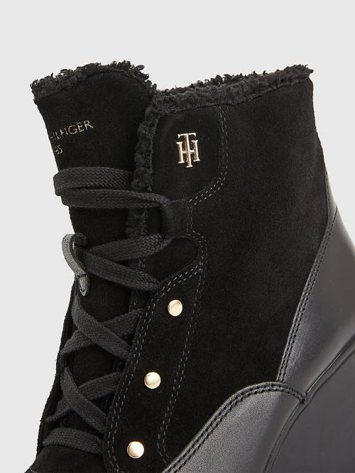 Black Tommy Hilfiger Warm Lined Wedge Ankle Women's Boots | TH871CSM