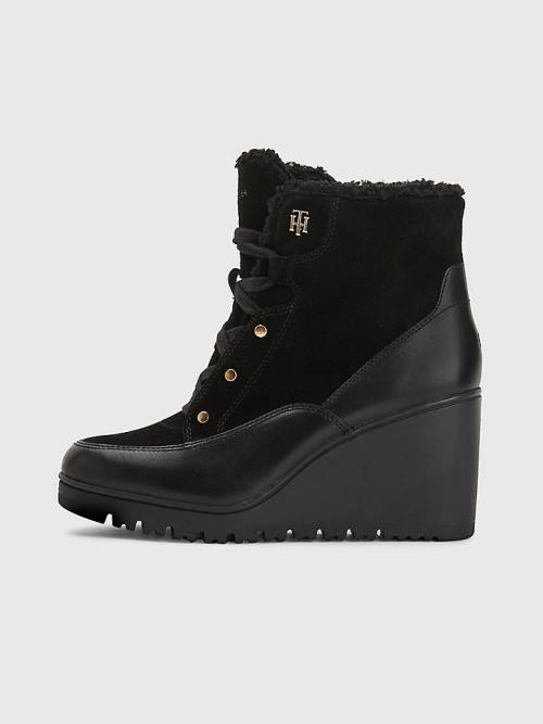 Black Tommy Hilfiger Warm Lined Wedge Ankle Women's Boots | TH871CSM