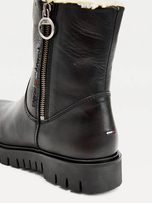 Black Tommy Hilfiger Warm Lined Zip-Up Cleat Women's Boots | TH391NMK