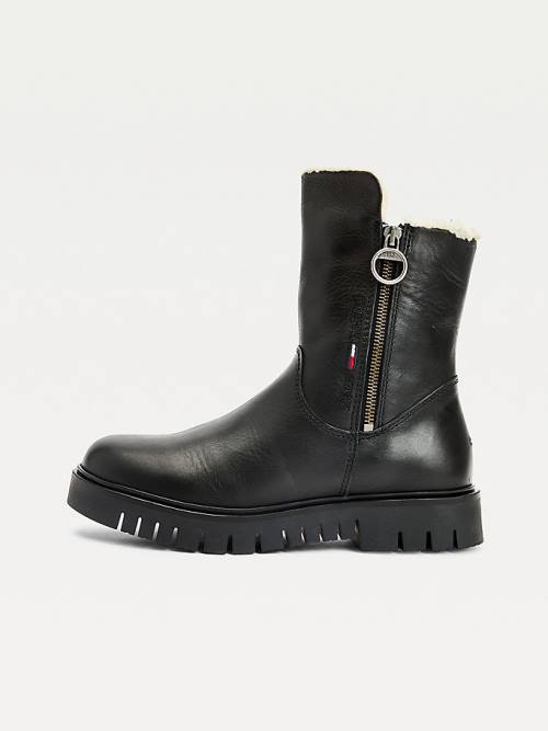 Black Tommy Hilfiger Warm Lined Zip-Up Cleat Women's Boots | TH391NMK