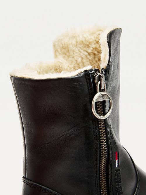 Black Tommy Hilfiger Warm Lined Zip-Up Cleat Women's Boots | TH391NMK