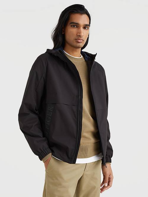 Black Tommy Hilfiger Water Repellent Hooded Men\'s Jackets | TH846BNV