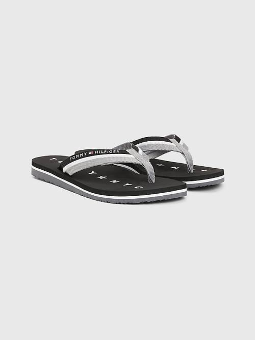 Black Tommy Hilfiger Webbing Beach Women\'s Sandals | TH596OGJ